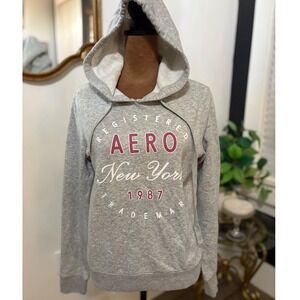 Aeropostale Heather Gray Hoodie Sweatshirt New York 1987 Graphic Pullover‎